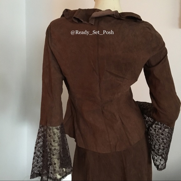 Ruffled tie front suede top or jacket with bell sleeve size small - Picture 6 of 7
